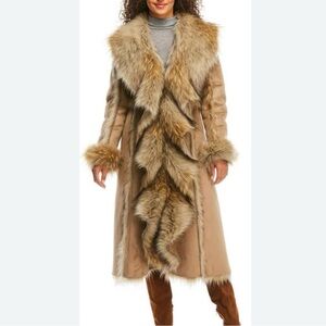 Donna Saylers Fabulous Furs Full Length Cascade Faux Wolf Coat Size L NWT